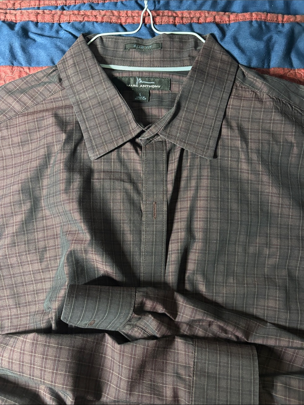 Marc Anthony Men's Brown Plaid Button-Up Shirt
